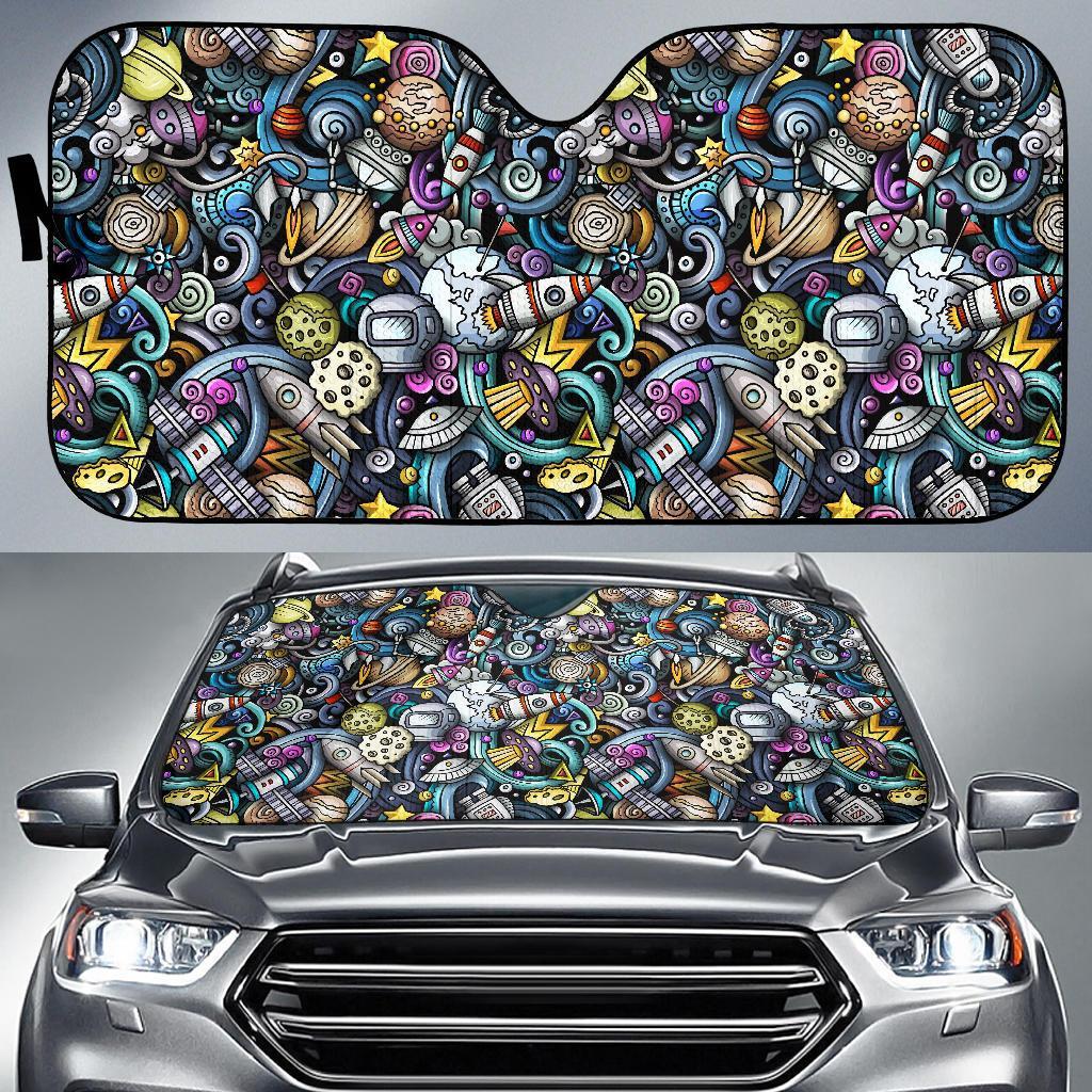 Alien Ufo Psychedelic Pattern Print Car Sun Shade-grizzshop