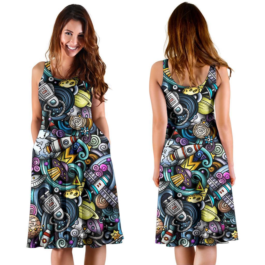 Alien Ufo Psychedelic Pattern Print Dress-grizzshop