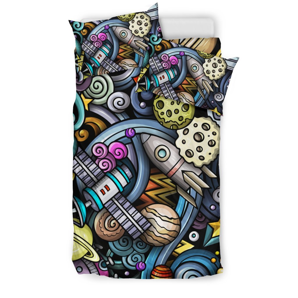 Alien Ufo Psychedelic Pattern Print Duvet Cover Bedding Set-grizzshop