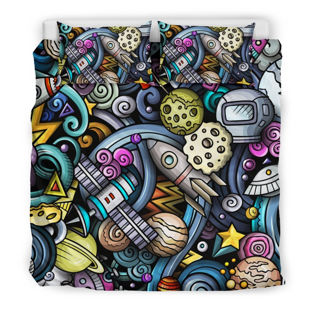 Alien Ufo Psychedelic Pattern Print Duvet Cover Bedding Set-grizzshop