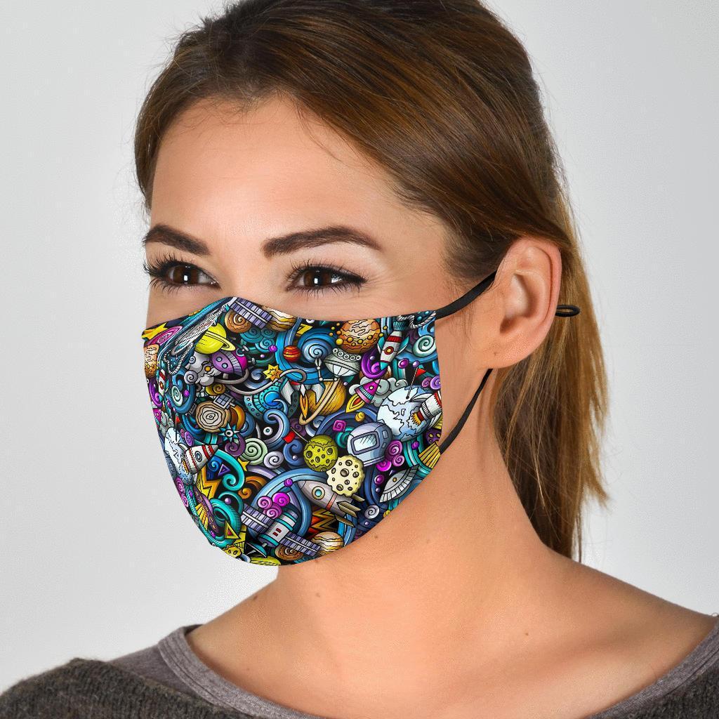 Alien Ufo Psychedelic Pattern Print Face Mask-grizzshop