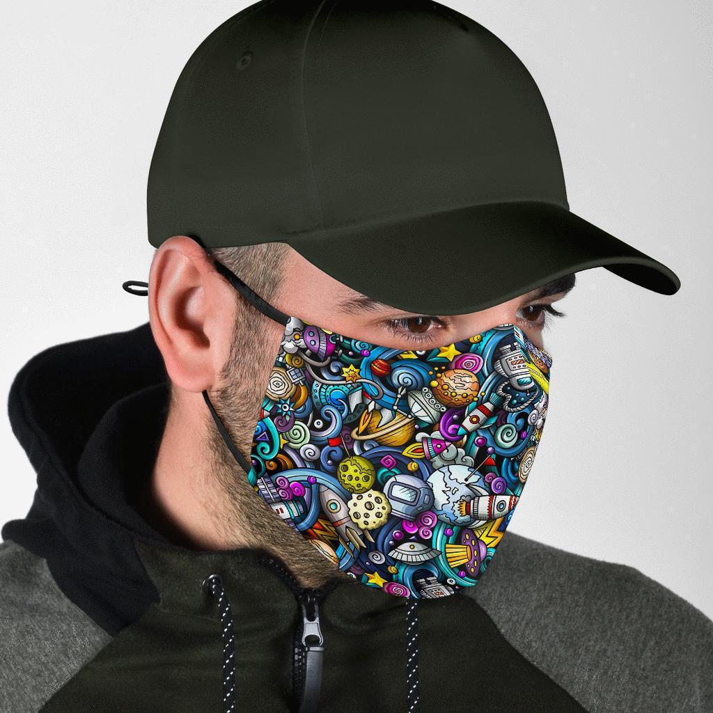 Alien Ufo Psychedelic Pattern Print Face Mask-grizzshop