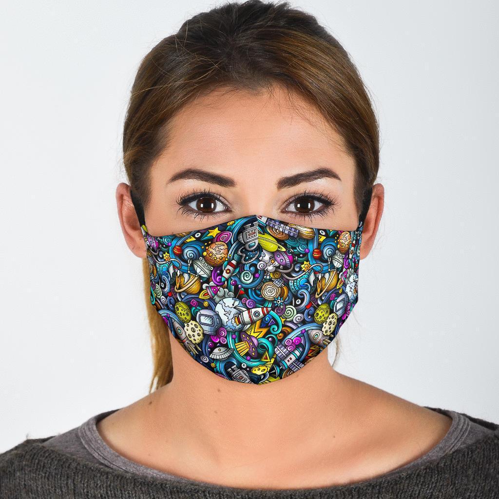 Alien Ufo Psychedelic Pattern Print Face Mask-grizzshop