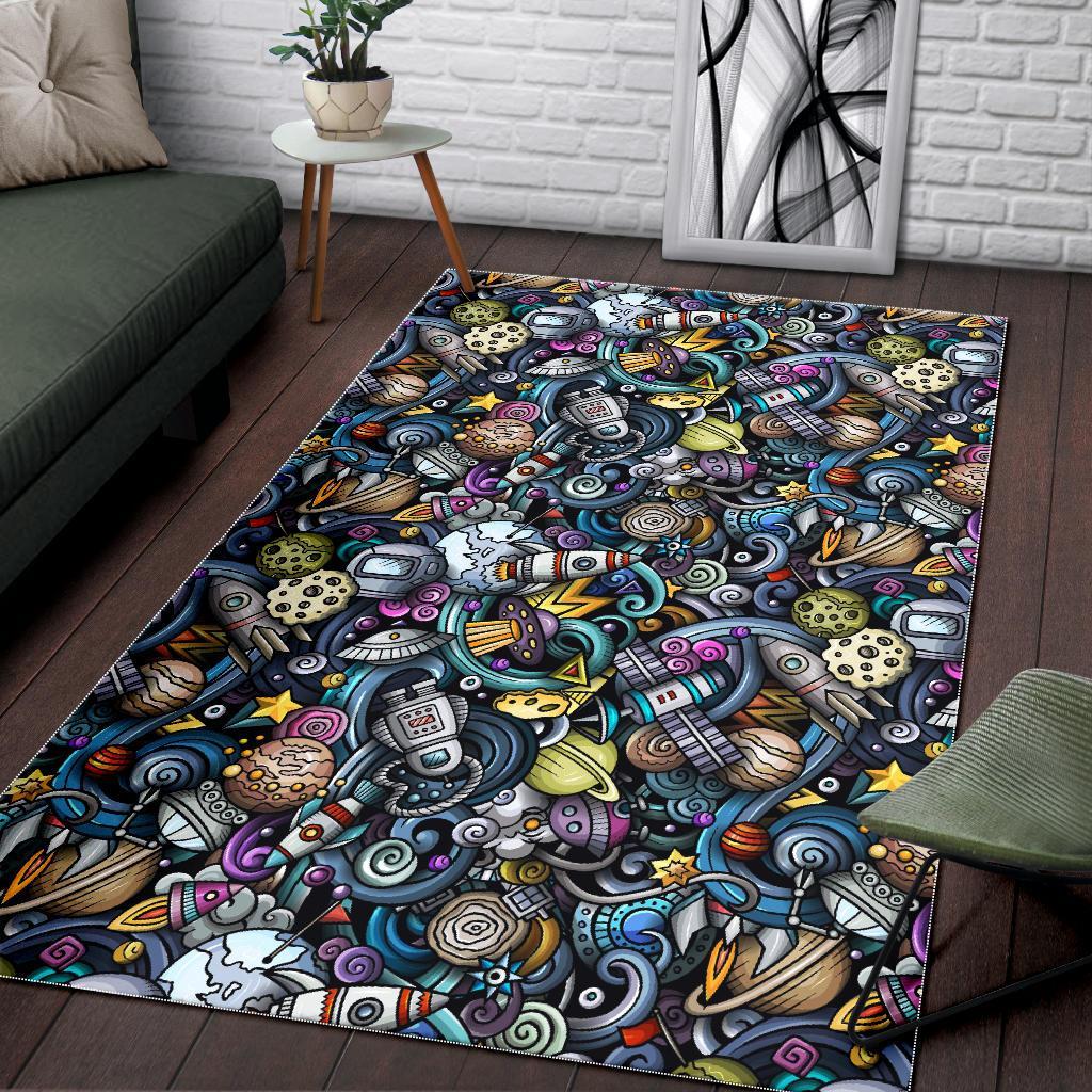 Alien Ufo Psychedelic Pattern Print Floor Mat-grizzshop