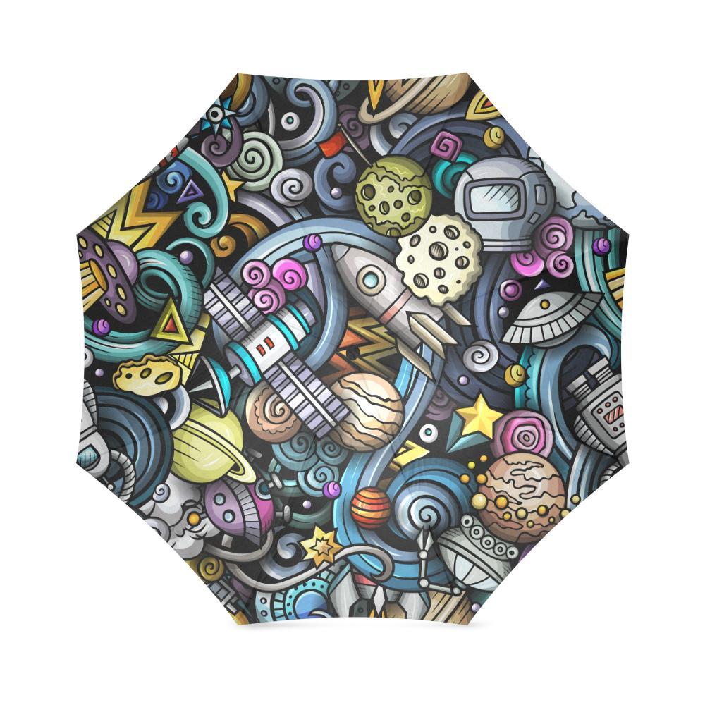 Alien Ufo Psychedelic Pattern Print Foldable Umbrella-grizzshop