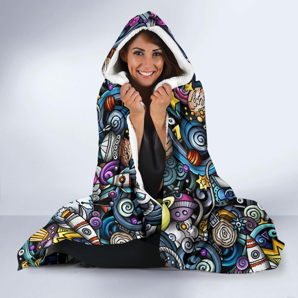 Alien Ufo Psychedelic Pattern Print Hooded Blanket-grizzshop