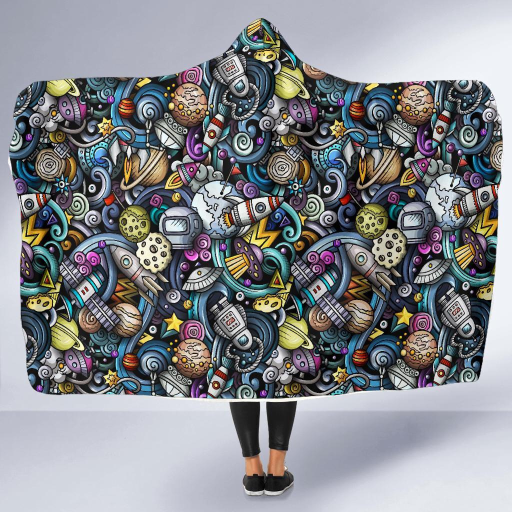 Alien Ufo Psychedelic Pattern Print Hooded Blanket-grizzshop