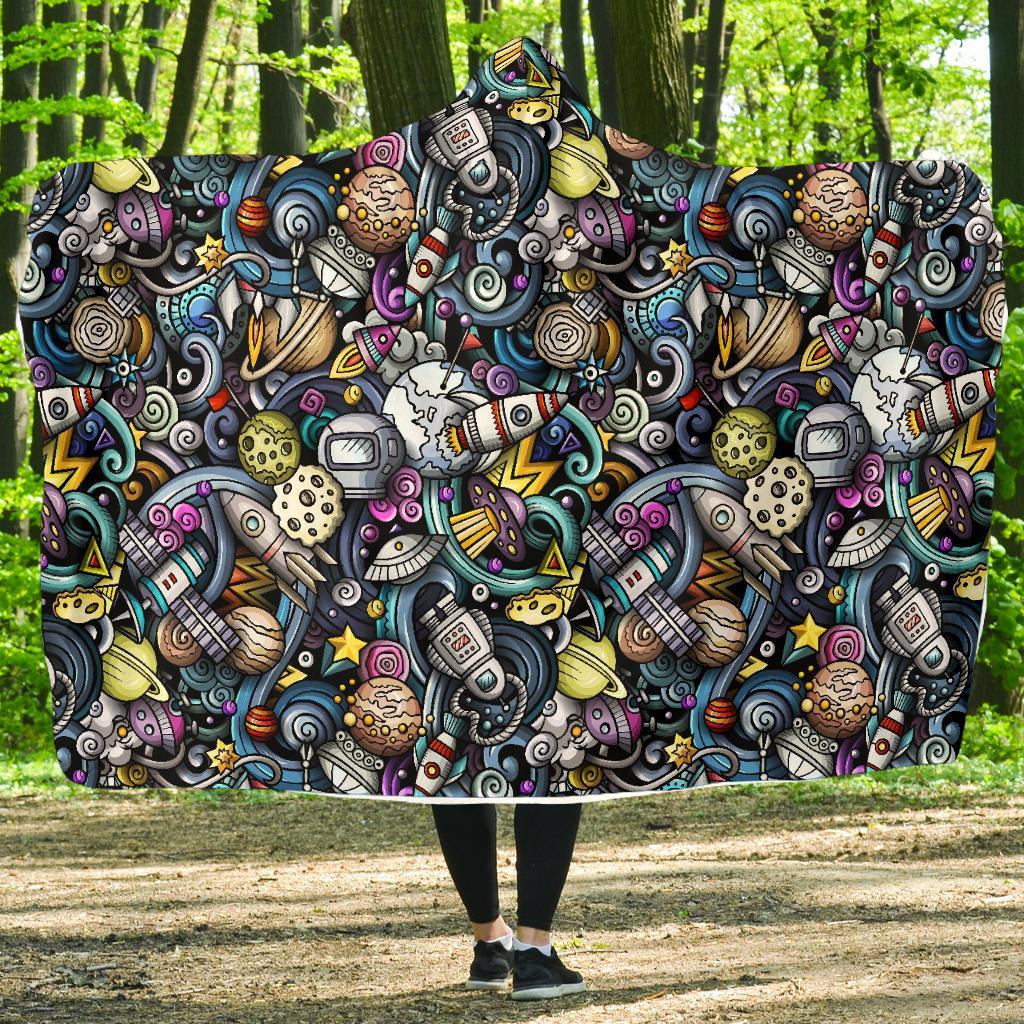 Alien Ufo Psychedelic Pattern Print Hooded Blanket-grizzshop