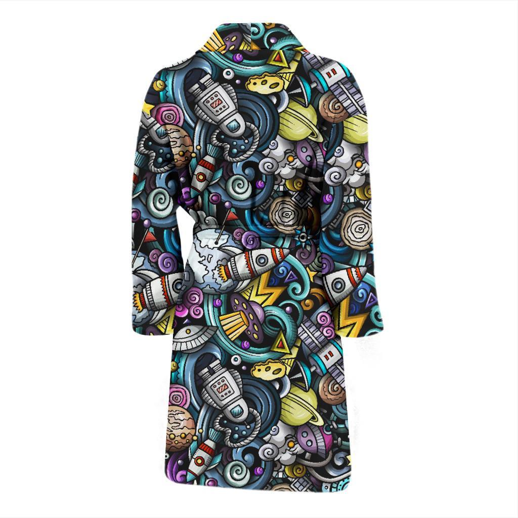 Alien Ufo Psychedelic Pattern Print Men Long Robe-grizzshop