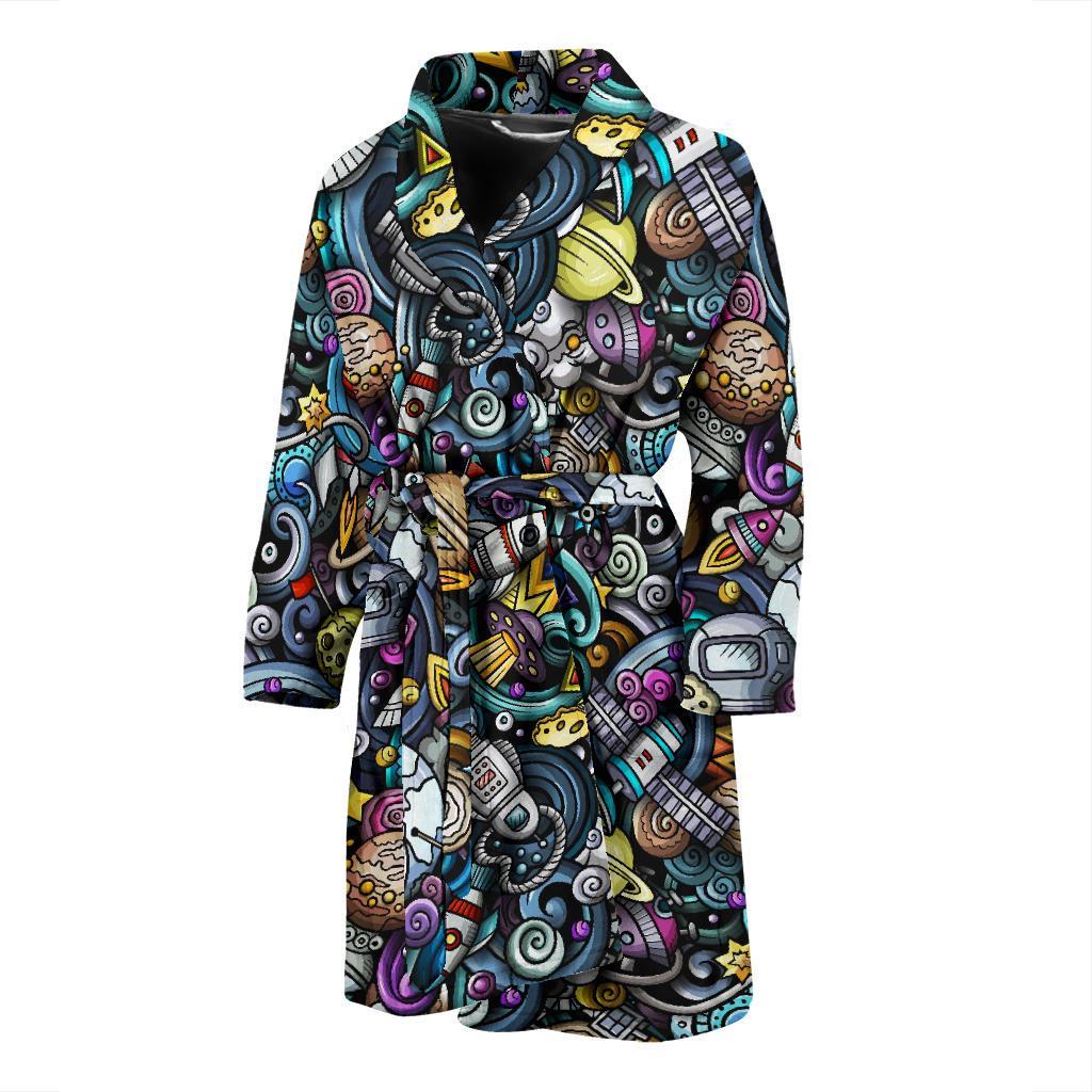 Alien Ufo Psychedelic Pattern Print Men Long Robe-grizzshop