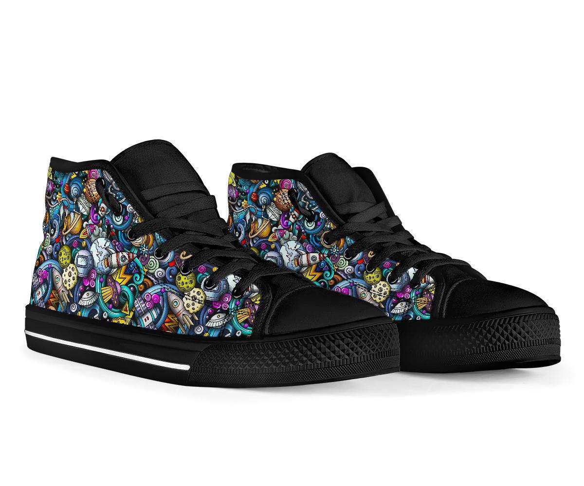 Alien Ufo Psychedelic Pattern Print Men Women's High Top Shoes-grizzshop