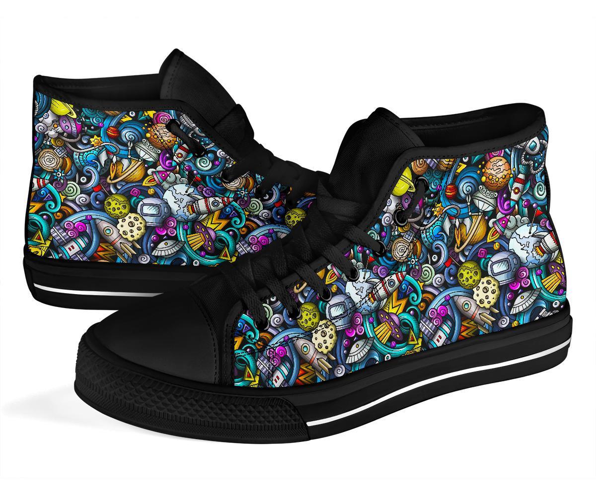 Alien Ufo Psychedelic Pattern Print Men Women's High Top Shoes-grizzshop