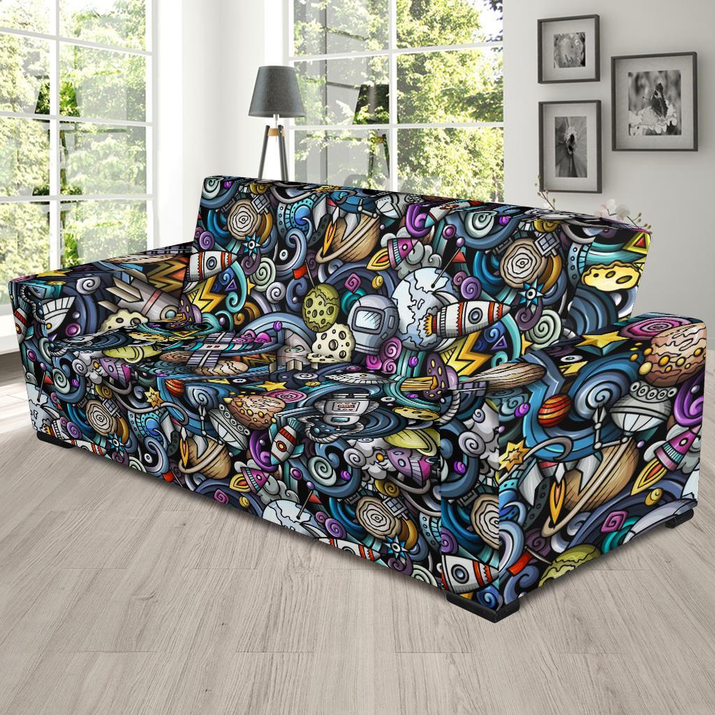 Alien Ufo Psychedelic Pattern Print Sofa Covers-grizzshop