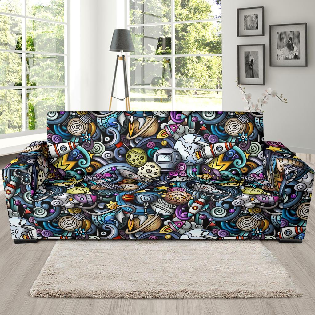 Alien Ufo Psychedelic Pattern Print Sofa Covers-grizzshop