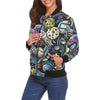 Alien Ufo Psychedelic Pattern Print Women Casual Bomber Jacket-grizzshop