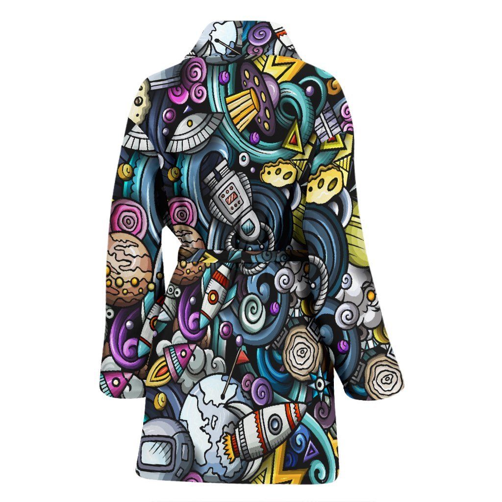 Alien Ufo Psychedelic Pattern Print Women Long Robe-grizzshop