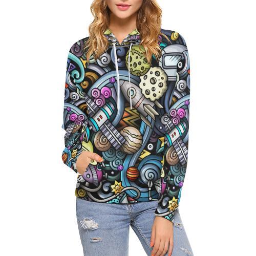 Alien Ufo Psychedelic Pattern Print Women Pullover Hoodie-grizzshop