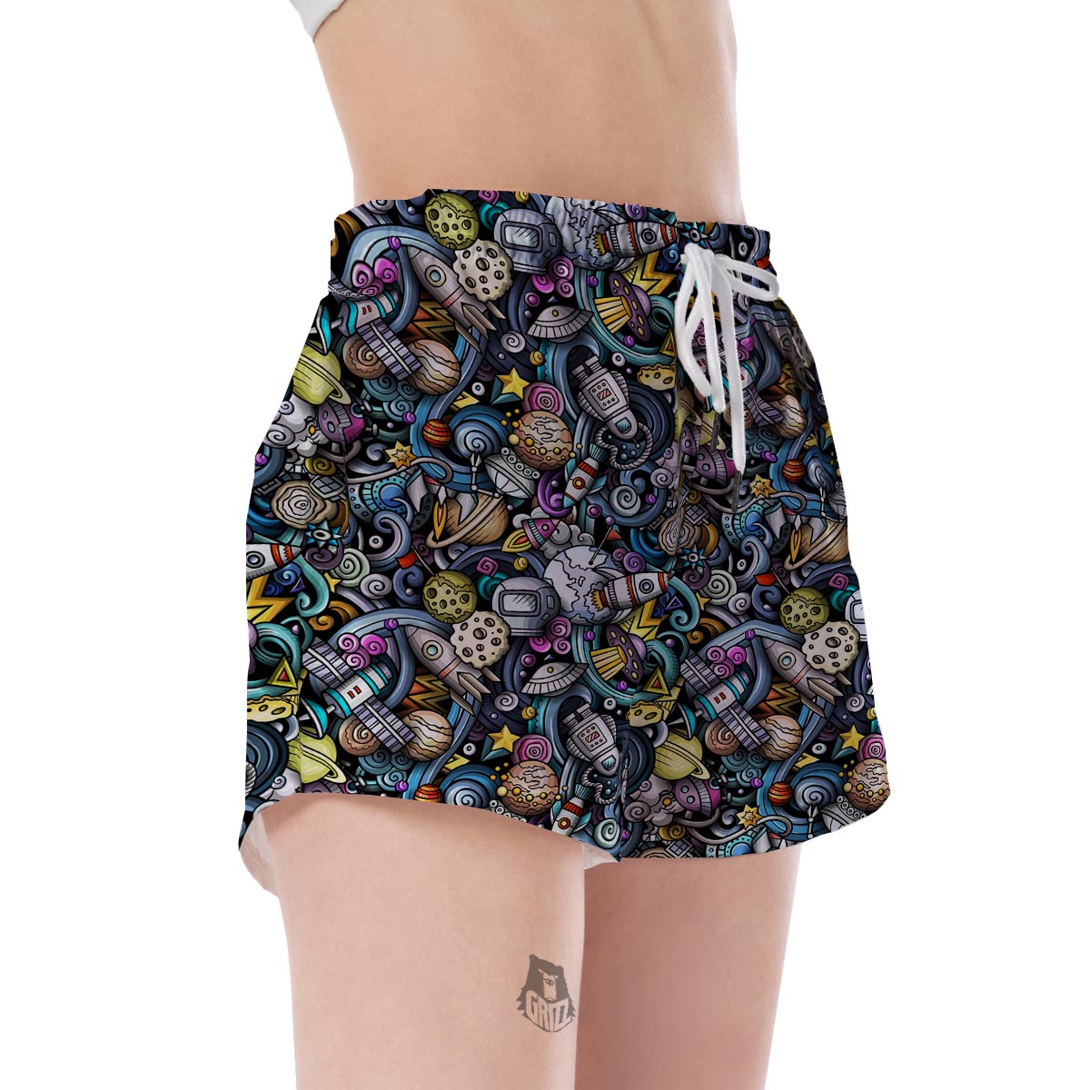 Alien Ufo Psychedelic Pattern Print Women's Shorts-grizzshop