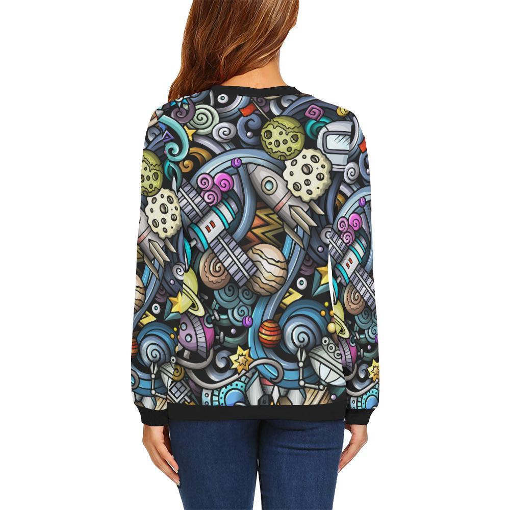 Alien Ufo Psychedelic Pattern Print Women's Sweatshirt-grizzshop