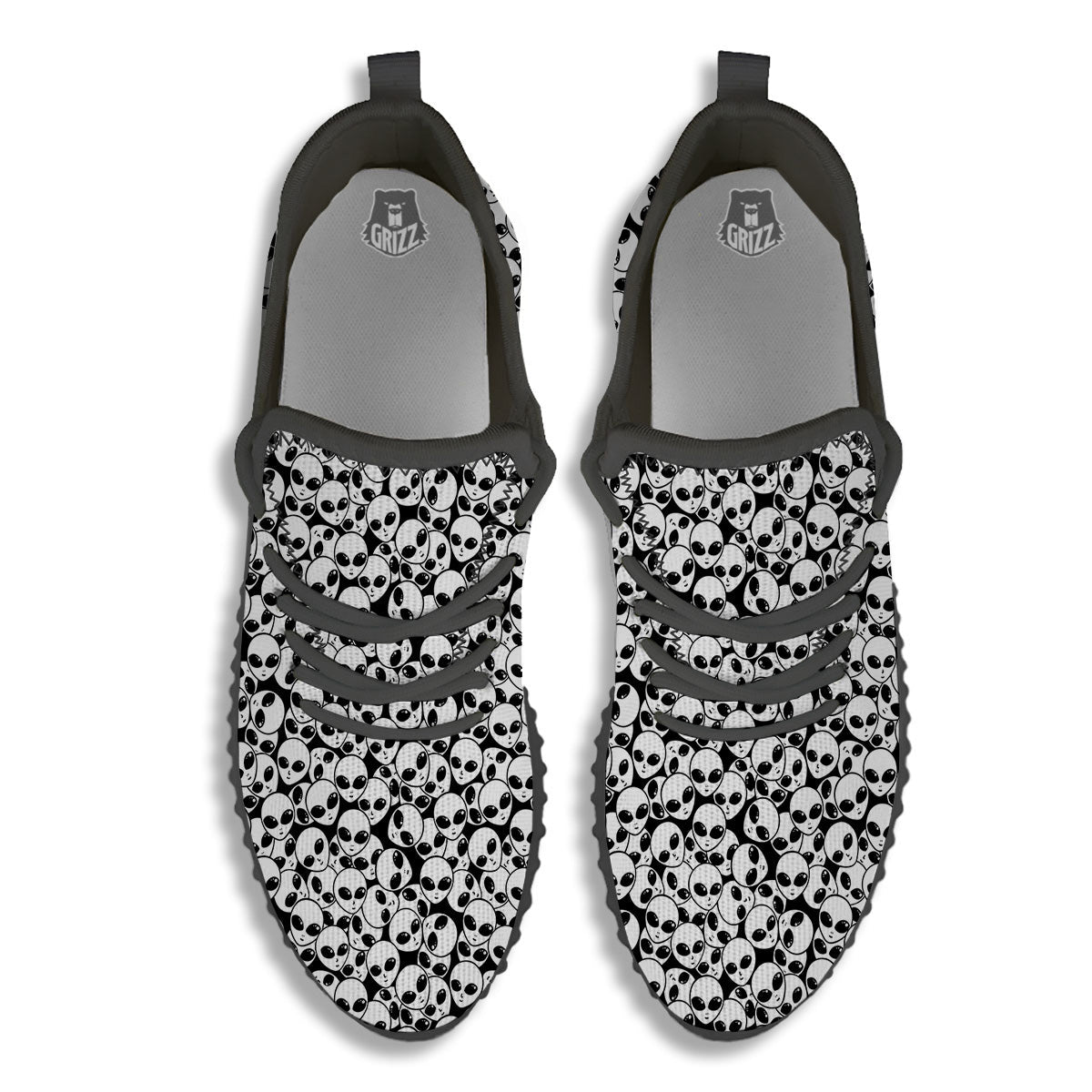 Alien White And Black Print Black Walking Shoes-grizzshop