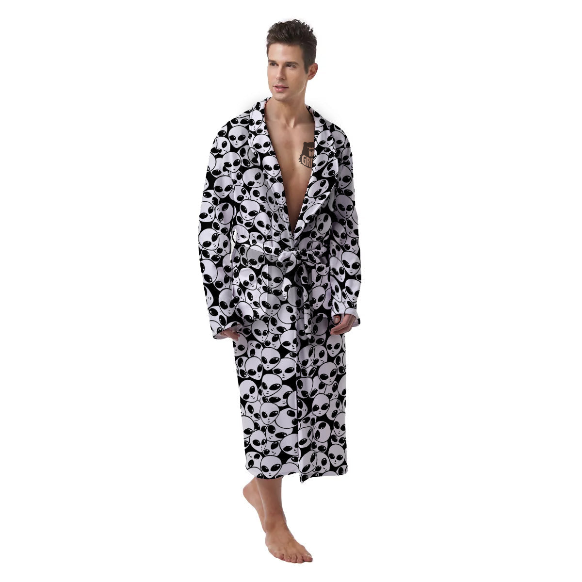 Alien White And Black Print Men's Robe-grizzshop