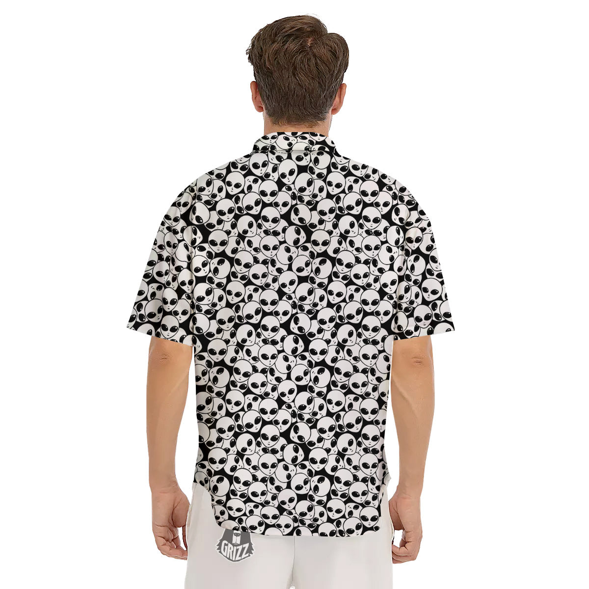 Alien White And Black Print Men's Short Sleeve Shirts-grizzshop