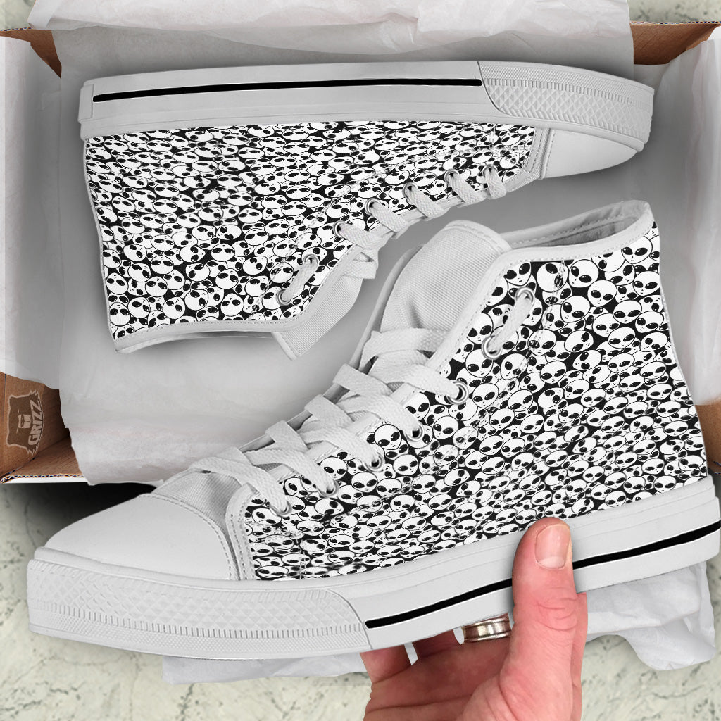 Alien White And Black Print White High Top Shoes-grizzshop