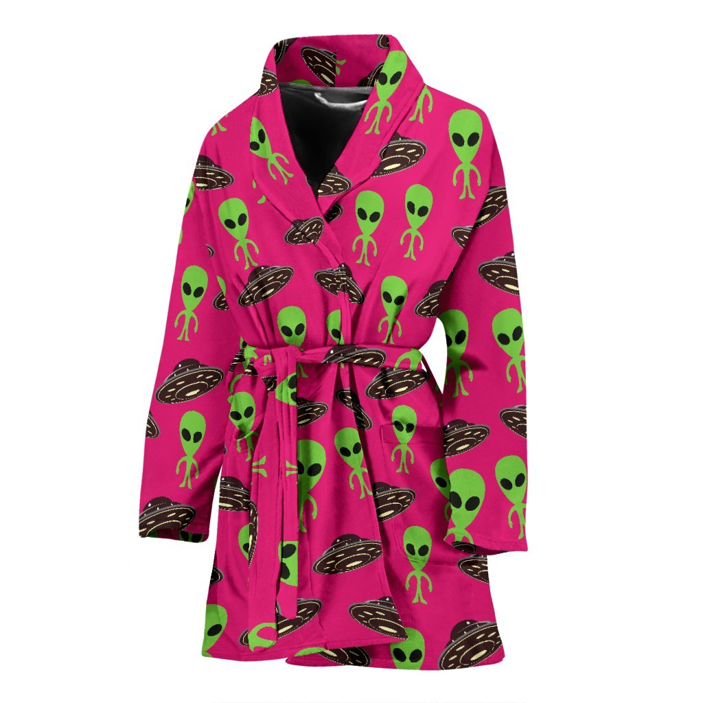 Alien Ufo Pink Pattern Print Pattern Women Long Robe-grizzshop