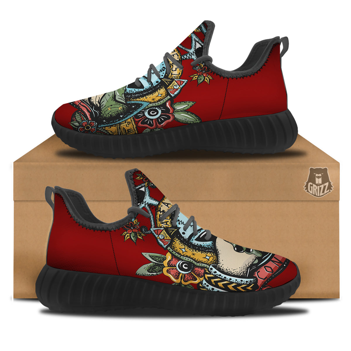 Aliens Area 51 Print Black Walking Shoes-grizzshop