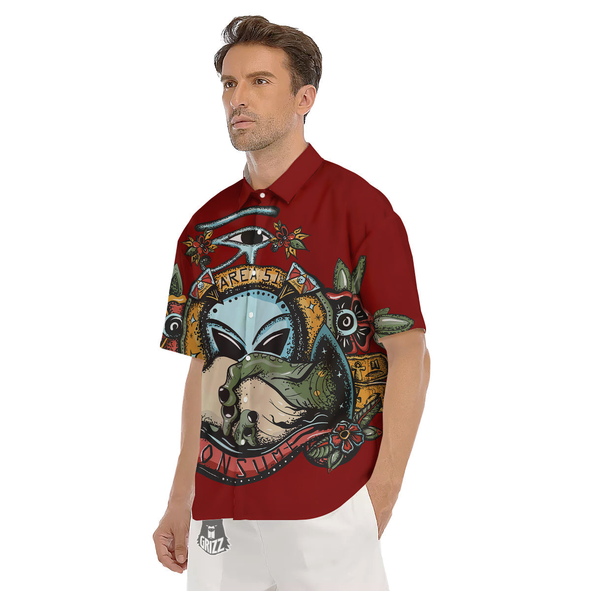 Aliens Area 51 Print Men's Short Sleeve Shirts-grizzshop