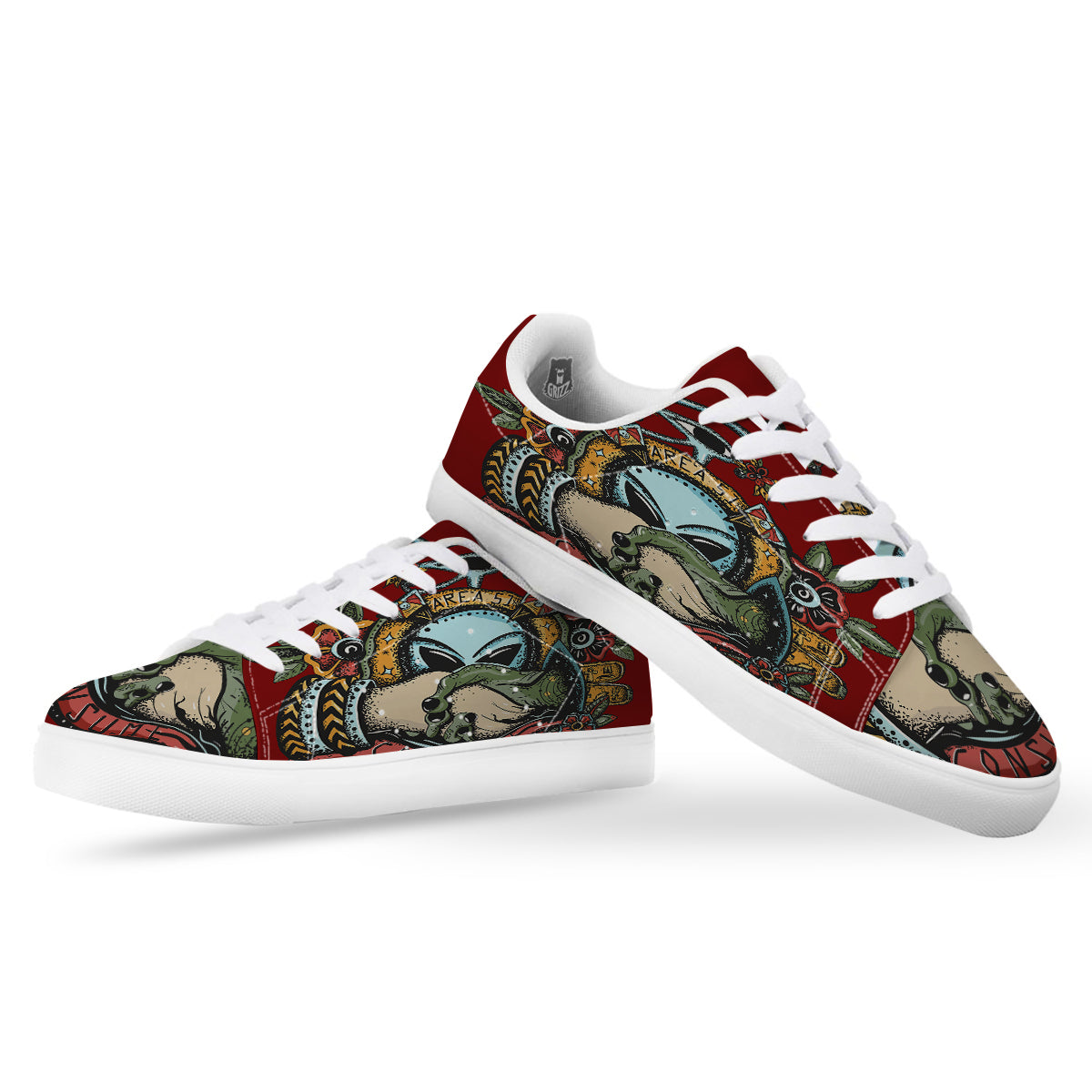 Aliens Area 51 Print White Low Top Sneakers-grizzshop
