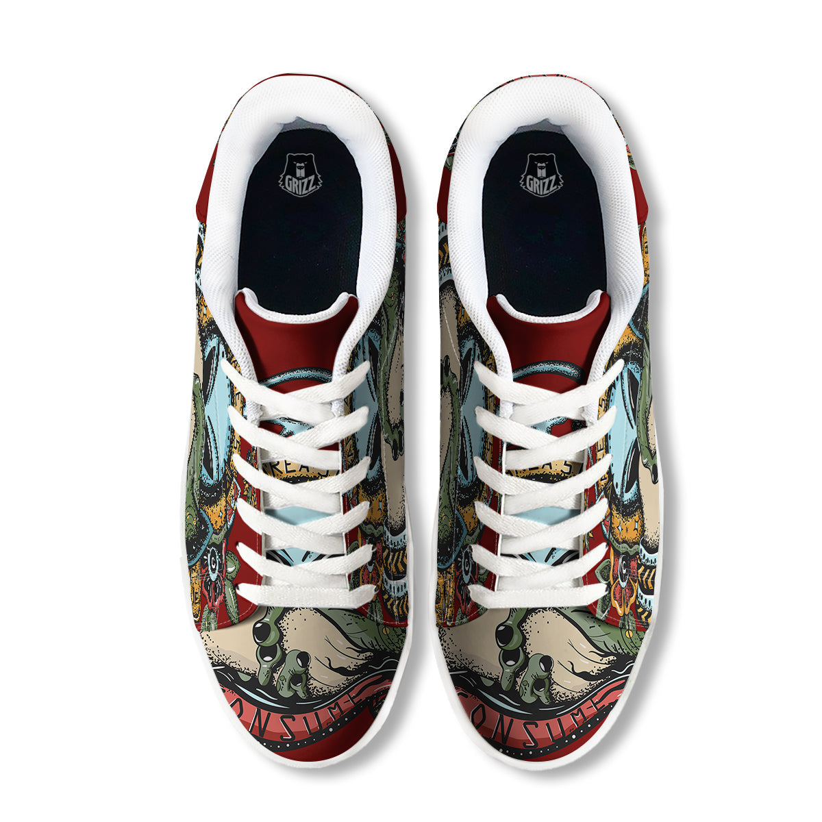 Aliens Area 51 Print White Low Top Sneakers-grizzshop