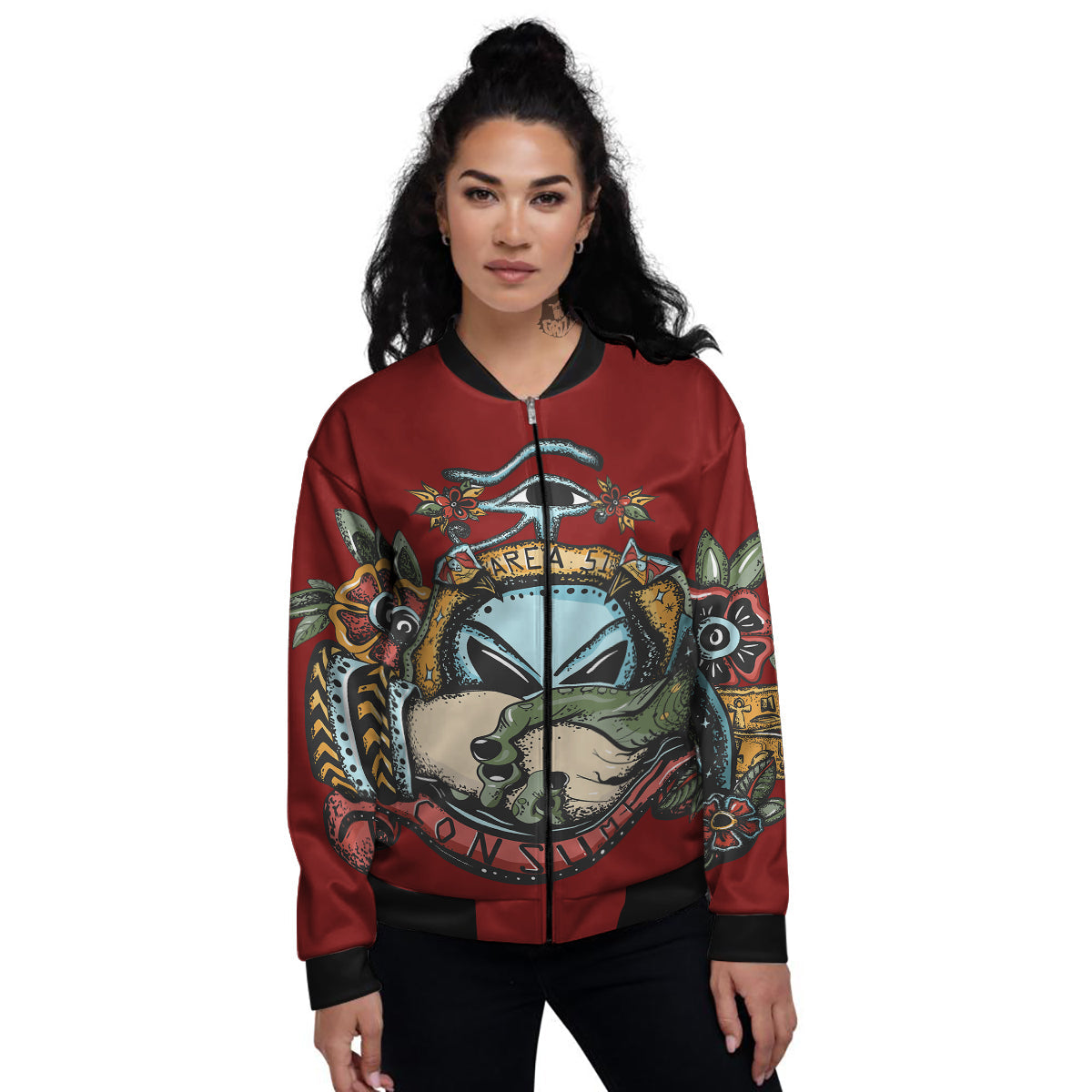 Aliens Area 51 Print Women's Bomber Jacket-grizzshop