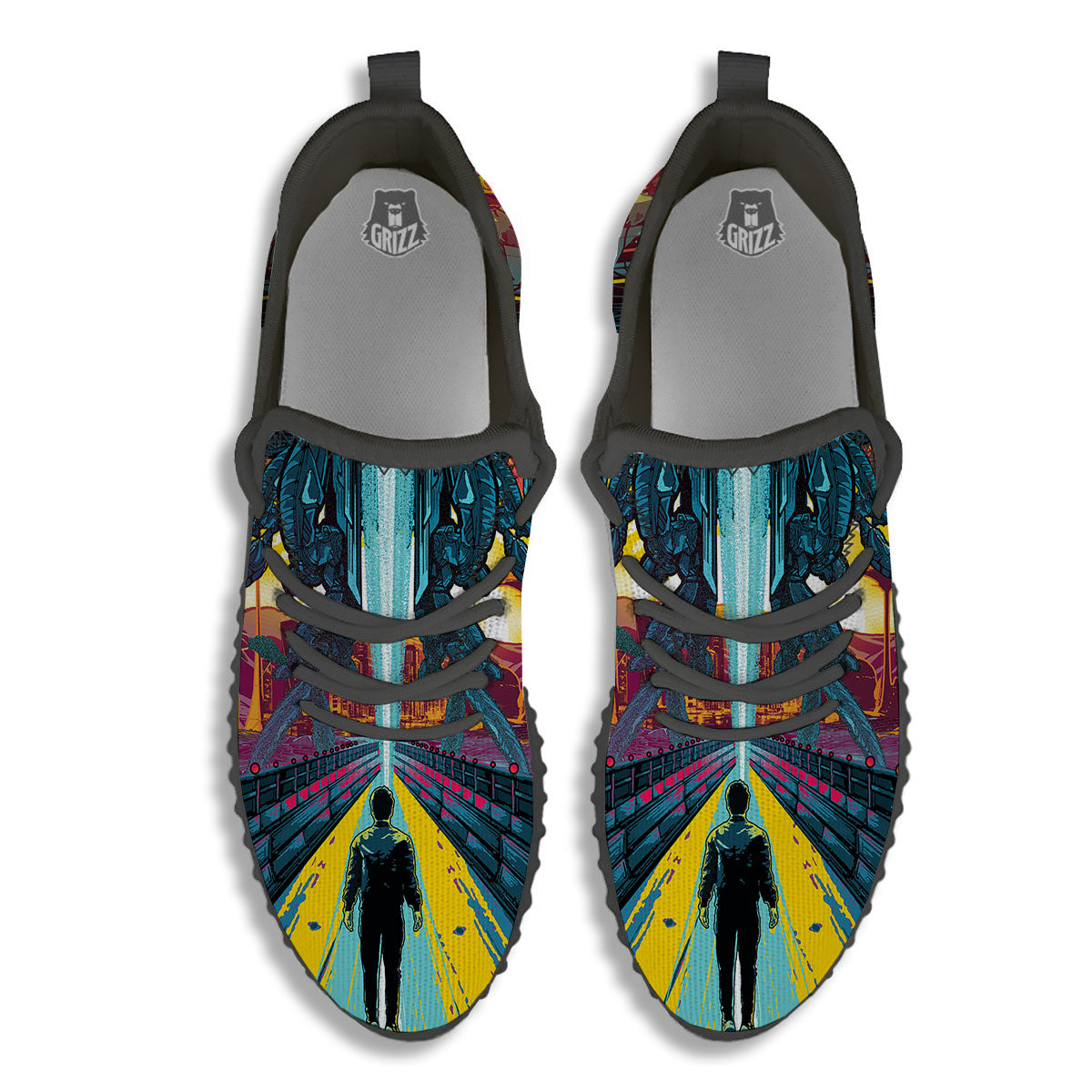 Aliens Invade earth Print Black Walking Shoes-grizzshop