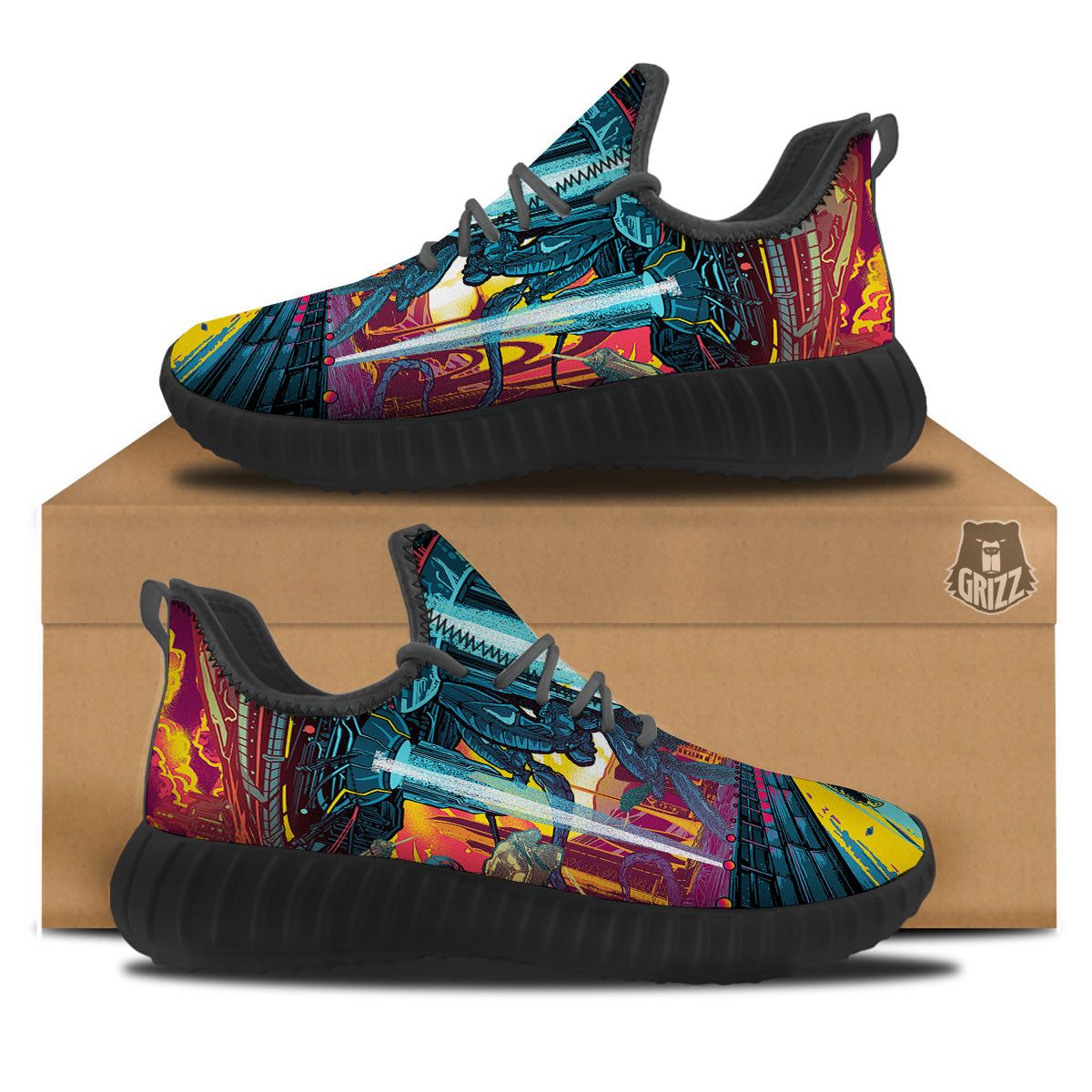 Aliens Invade earth Print Black Walking Shoes-grizzshop