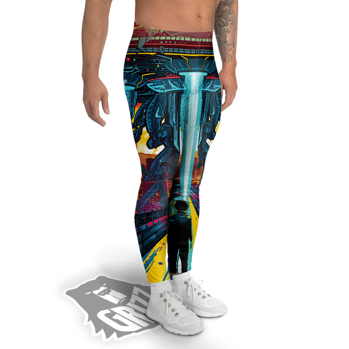 Aliens Invade earth Print Men's Leggings-grizzshop