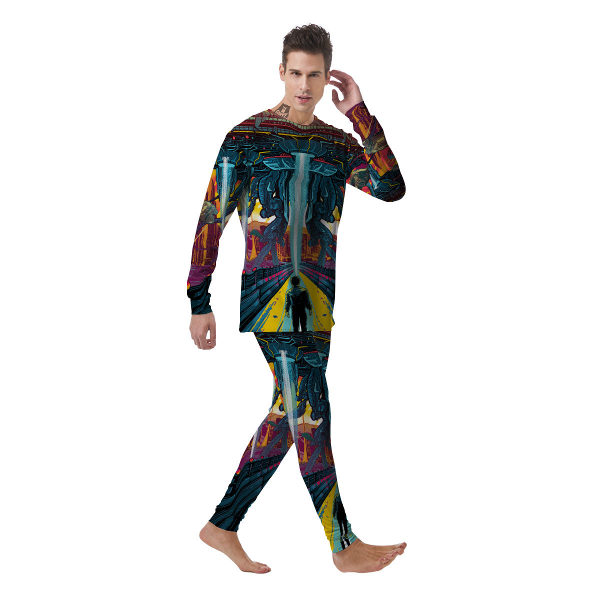 Aliens Invade earth Print Men's Pajamas-grizzshop