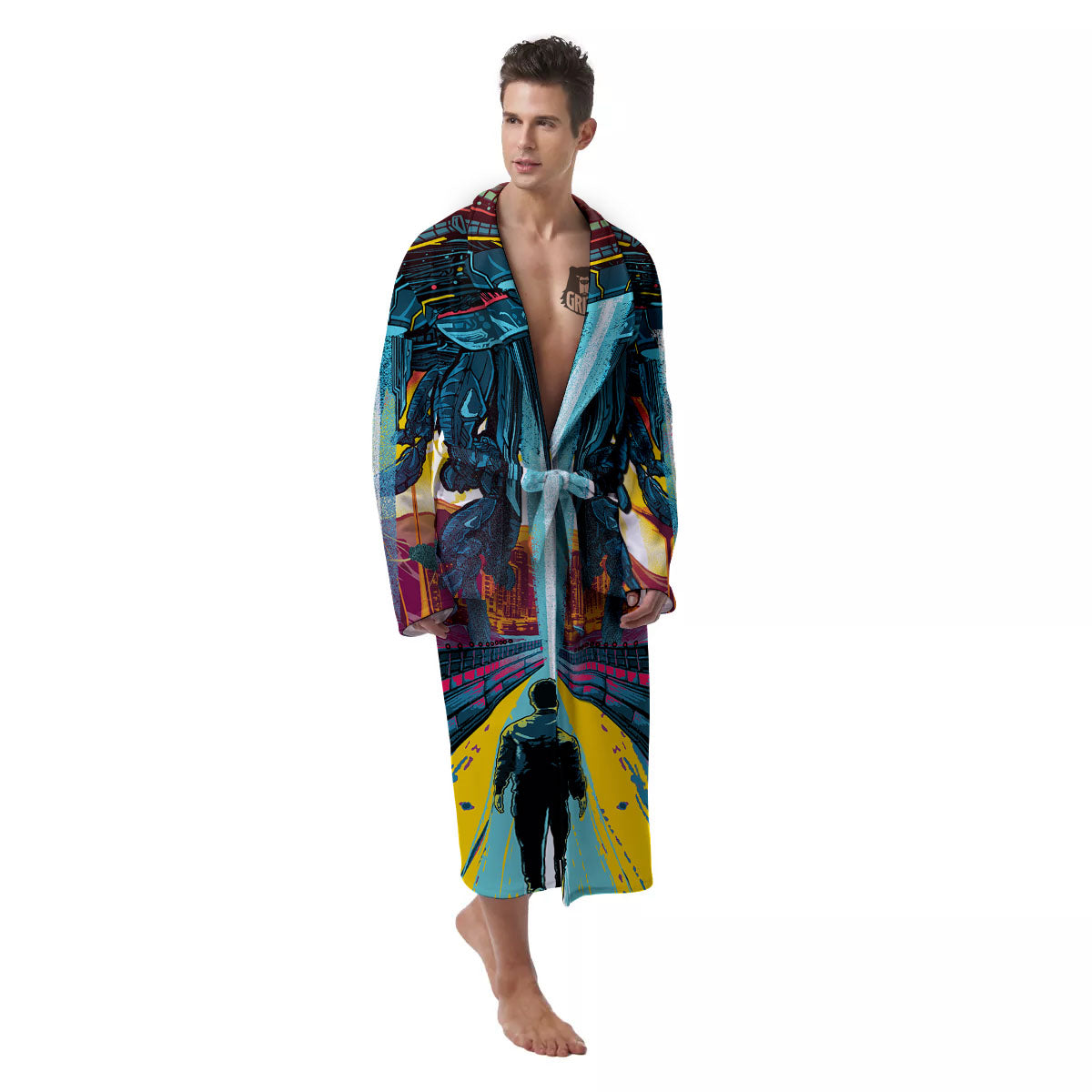 Aliens Invade earth Print Men's Robe-grizzshop