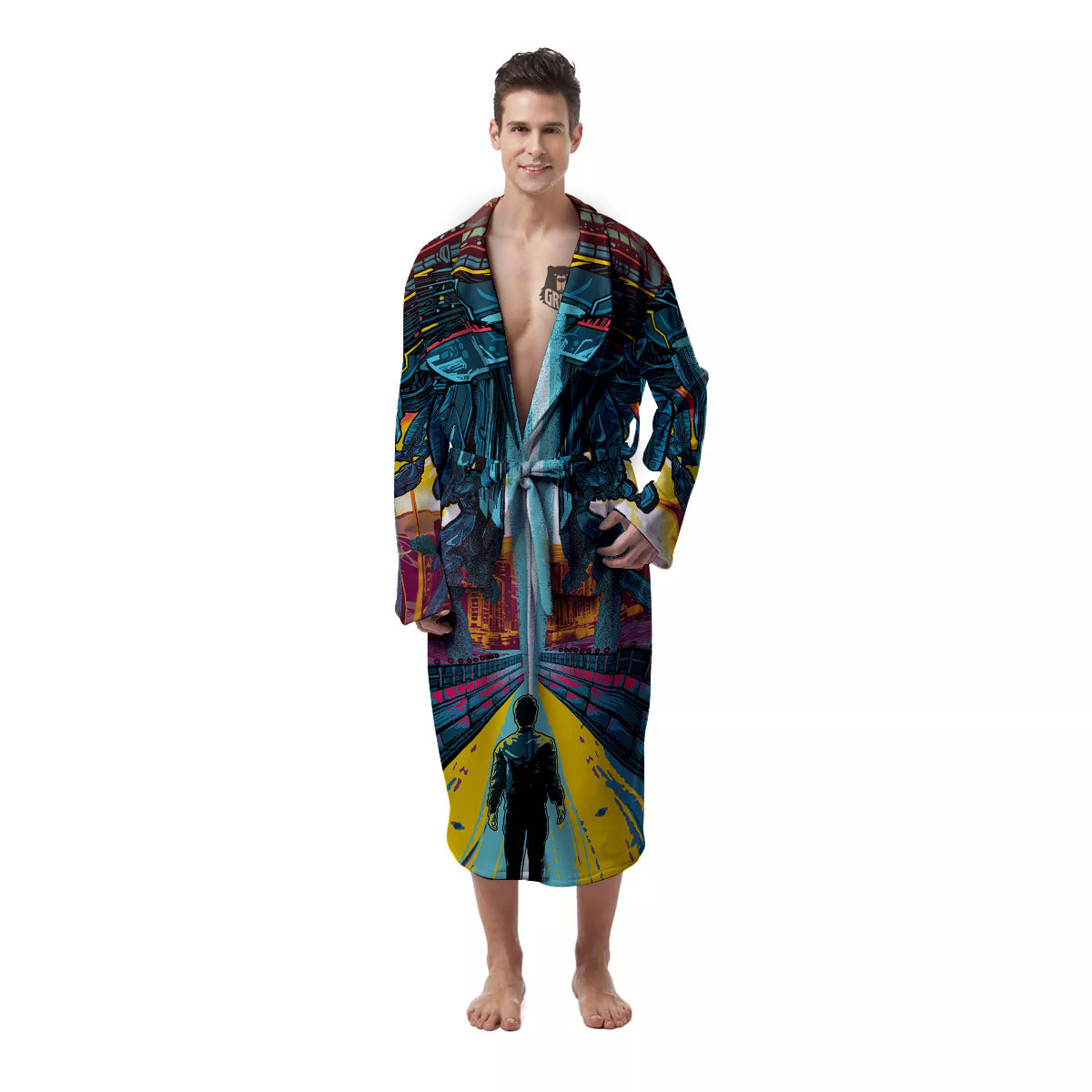 Aliens Invade earth Print Men's Robe-grizzshop
