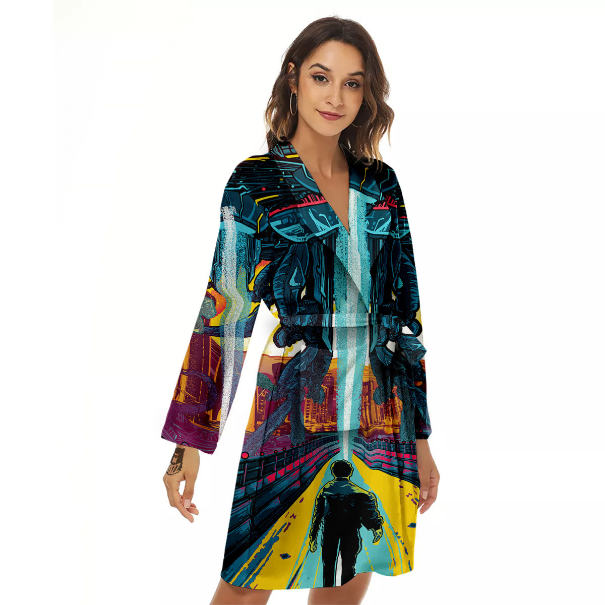 Aliens Invade earth Print Women's Robe-grizzshop