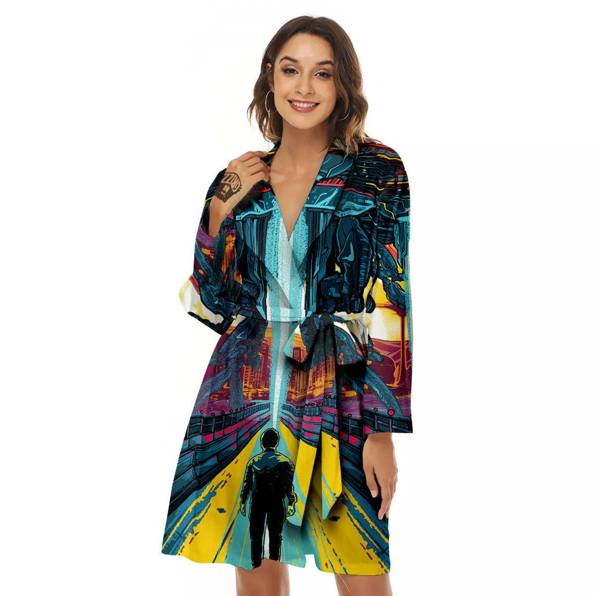 Aliens Invade earth Print Women's Robe-grizzshop