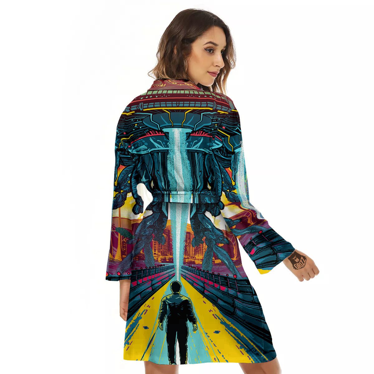 Aliens Invade earth Print Women's Robe-grizzshop