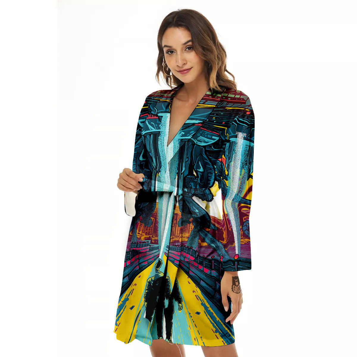 Aliens Invade earth Print Women's Robe-grizzshop