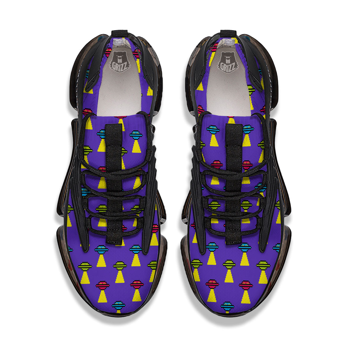 Aliens UFO Pixel Print Pattern Black Gym Shoes-grizzshop