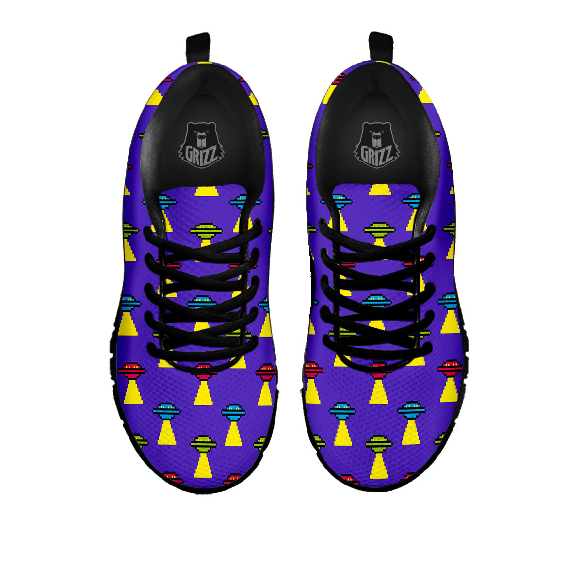 Aliens UFO Pixel Print Pattern Black Sneaker-grizzshop
