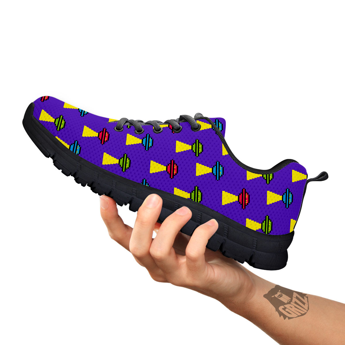 Aliens UFO Pixel Print Pattern Black Sneaker-grizzshop