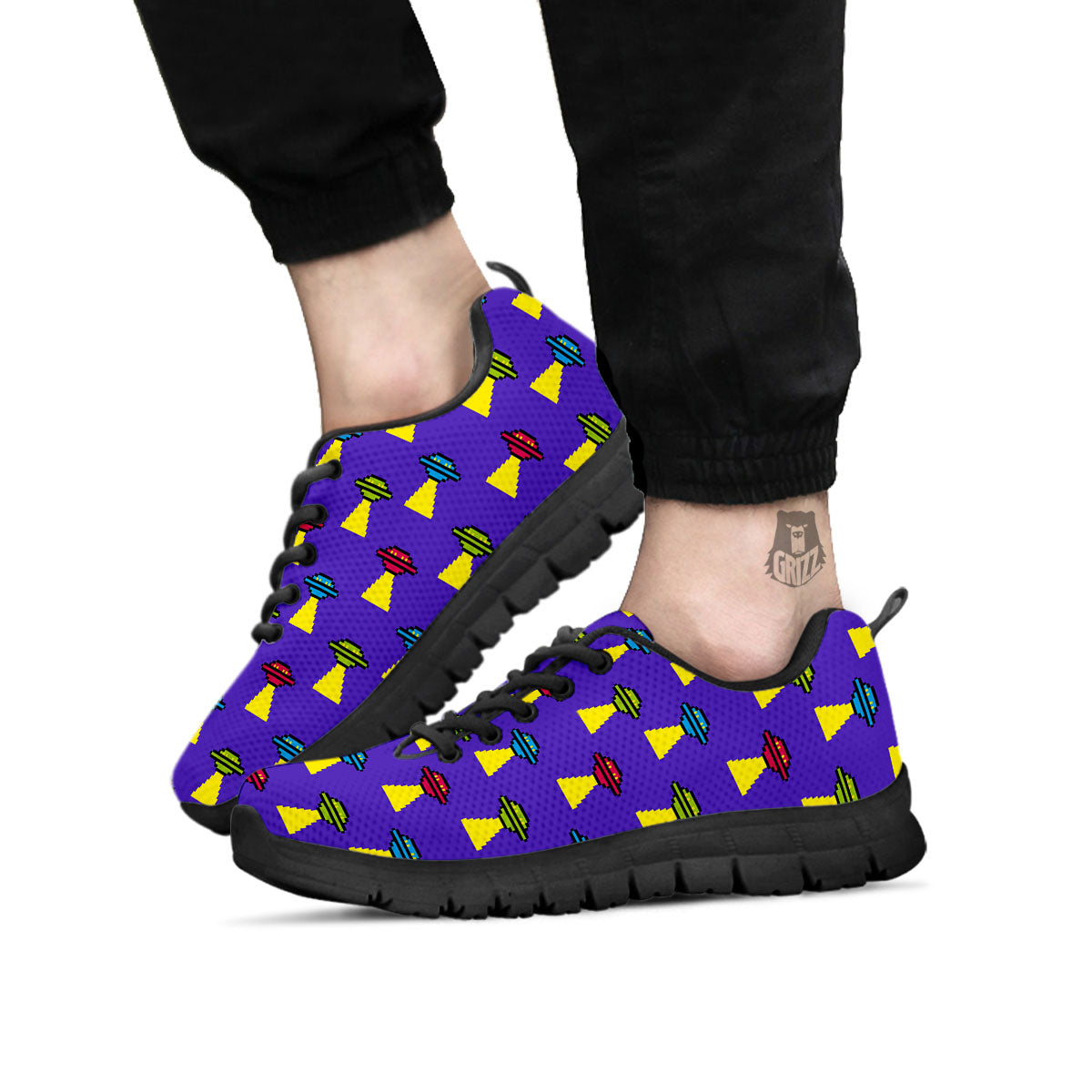 Aliens UFO Pixel Print Pattern Black Sneaker-grizzshop