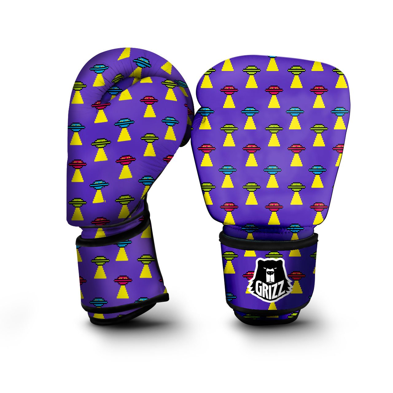 Aliens UFO Pixel Print Pattern Boxing Gloves-grizzshop