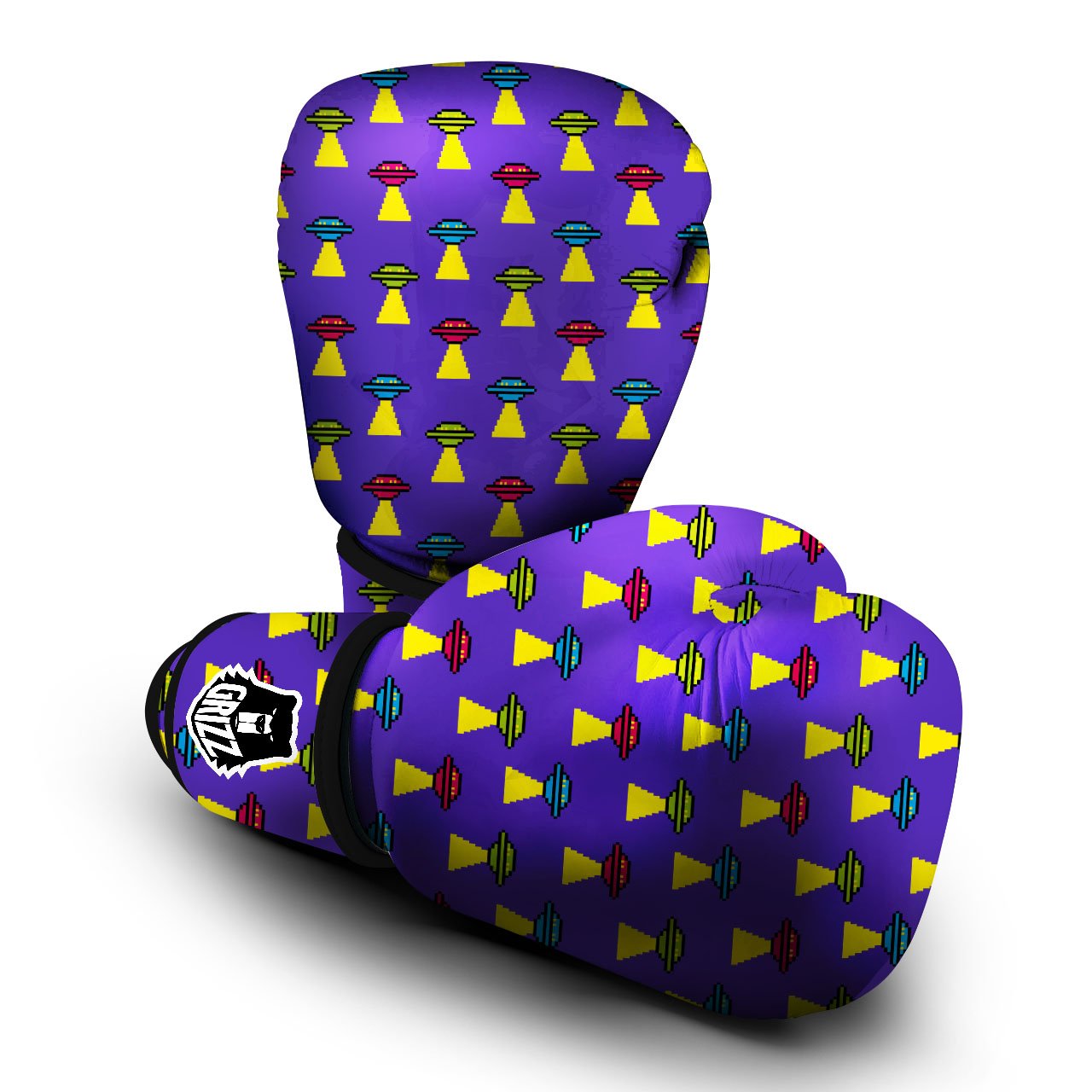Aliens UFO Pixel Print Pattern Boxing Gloves-grizzshop