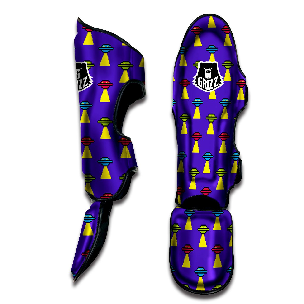 Aliens UFO Pixel Print Pattern Muay Thai Shin Guards-grizzshop